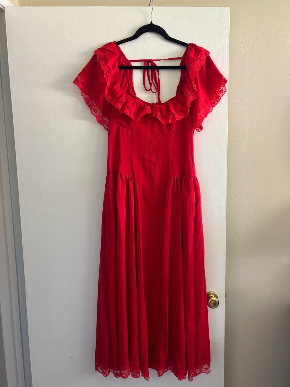 RIHOAS Red Ruffle-Trim Maxi Dress